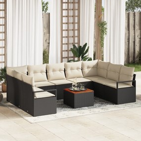 Conjunto de Sofá de Jardim vidaXL de 10 Peças com Almofadas Preto Ratt