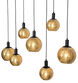 Candeeiro suspenso design preto com vidro dourado 7 luzes - Bert Design