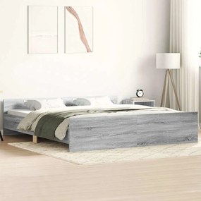 Estrutura de cama c/ painéis de cabeceira e pés cinzento sonoma