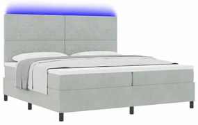 Cama Box com Colchão e Luz LED Cinza Claro 200x200 cm Veludo