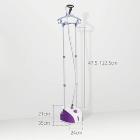 Ferro de Engomar Vertical Depósito 2L 1950W e Temperatura Ajustável em 11 Níveis 24x35x47,5-122,5 cm Roxo e Branco