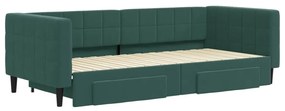 Sofá-cama c/ gavetão e gavetas 90x200 cm veludo verde-escuro