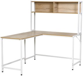 HOMCOM Secretária em Forma de L Multifuncional Secretária para Escritório ou Estúdio com Prateleiras Altas Amplo Espaço Estilo Minimalista 140x125x149cm Madeira e Branco