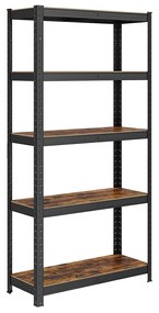 Estante SONGMICS, 30 x 75 x 150 cm, capacidade de carga de 650 kg (130 kg por prateleira), industrial, prateleiras de armazenamento ajustáveis, para sala de estar, cozinha, garagem, marrom rústico e preto GLR030B01