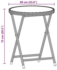 3 pcs conjunto de bistrô com almofadões vime PE/acácia cinza