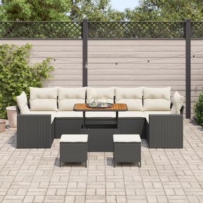 Conjunto de Sofá para Jardim vidaXL de 10 Peças com Almofadas Preto Ra