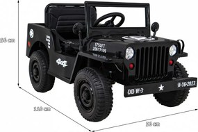 Jipe elétrico para Crianças Retro Military 12V 4x4, Rodas de EVA Preto