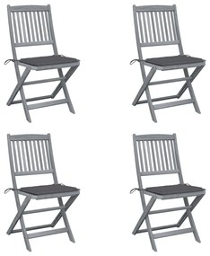 vidaXL Cadeiras exterior dobráveis c/ almofadões 4 pcs acácia maciça