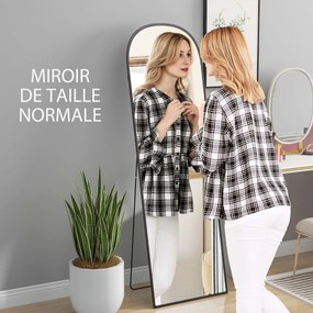 Espelho de pé retangular arredondado com moldura em alumínio e suporte, ideal para a entrada, quarto ou closet, 50 x 161,5 cm, preto