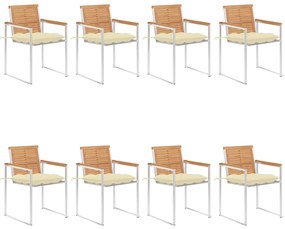 vidaXL Cadeiras de jardim 8 pcs c/ almofadões madeira de teca maciça