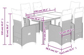 5 pcs conjunto bistrô de jardim c/ almofadões vime PE cinza