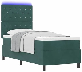 Cama Box Spring vidaXL com Colchão e LED Verde Escuro 80x200 cm Veludo