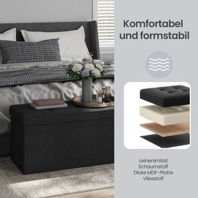 Banco com espaço de arrumação 38 x 110 x 38 cm, baú rebatível, caixa de arrumação Preto