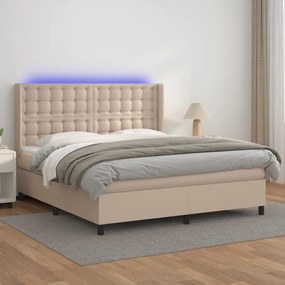 vidaXL Cama box spring c/colchão/LED 160x200cm couro artif. cappuccino