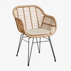 Pack De 2 Cadeiras De Jardim Com Apoios De Braços Em Rattan Sintético Zole Preto & Beige Creme - Sklum