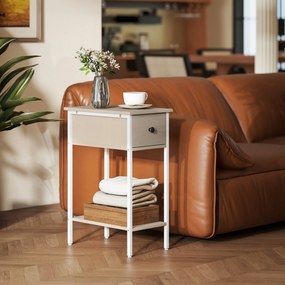 Mesa Auxiliar Estreita Mesa Auxiliar Industrial com Gaveta Prateleira Aberta e Estrutura Metálica 25x39,8x58,2 cm Madeira
