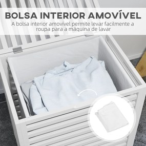 Cesto de Roupa Suja de Bambu Capacidade 55L com Bolsa Amovível Forma Retangular 50x36x60 cm Branco