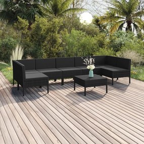 vidaXL 8 pcs conjunto lounge de jardim c/ almofadões vime PE preto