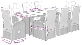 9 pcs conjunto de jantar p/ jardim c/ almofadões vime PE preto