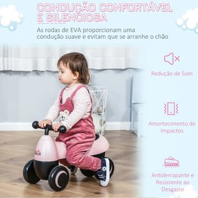 Andador para bebés acima de 18 meses tipo quadriciclo com 4 Rodas e Guidão 54x26x38cm Rosa Preto