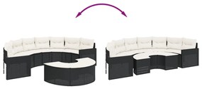 2 pcs conjunto de sofás de jardim semicircular vime PE preto