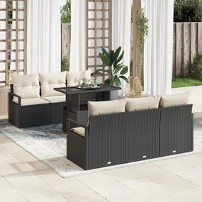 Conjunto de Sofá de Jardim vidaXL de 7 Peças com Almofadas Preto Ratta