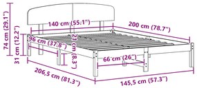 Estrado de Cama com Cabeceira Castanho Encerado 140x200 cm Madeira Sól