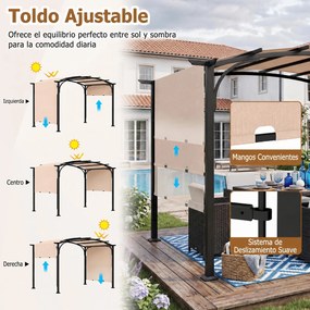 Pérgola Retrátil de Exterior, 305 x 242 x 233 cm, Cobertura Arqueada, Cáqui