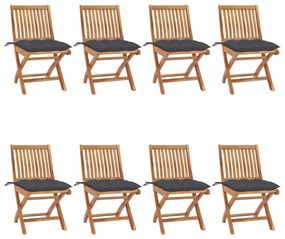 vidaXL Cadeiras de jardim dobráveis c/ almofadões 8 pcs teca maciça