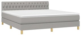 Cama box spring c/ colchão e LED 180x200 cm tecido cinza-claro