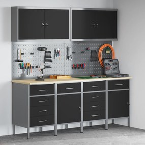 vidaXL Armário de Trabalho com gaveta 10 pcs Preto 200 x 55 x 200 cm