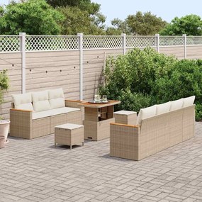 Conjunto de Sofá de Jardim de 10 Peças com Almofadas Beiges em Rattan
