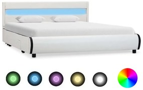Estrutura de cama com LED 140x200 cm couro artificial branco