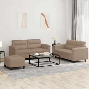 vidaXL 3 pcs conjunto sofás c/ almofadões couro artificial cappuccino