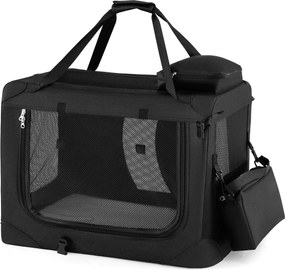 Transportadora dobrável tamanho S 61 x 43 x 43 cm para animais de estimação, com janelas de rede, 3 portas, cama felpuda e bolsos removíveis, para uso