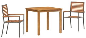Conjunto de Jantar para Jardim 3 pcs Cinzeto 85 x 85 x 74 cm