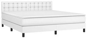 Cama box spring c/colchão/LED 180x200cm couro artificial branco