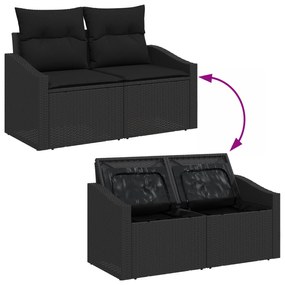 Conjunto de Sofá de Jardim com Almofadas Preto Rattan Poliéster