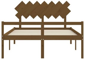 Estrutura cama cabeceira 140x190 cm madeira maciça castanho-mel