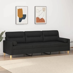 vidaXL Sofá de 3 lugares c/ almofadas e almofadões 210 cm tecido preto