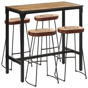 vidaXL 5 pcs conj. de bar madeira de mangueira áspera maciça e metal