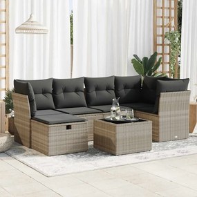 7 pcs conj. sofás jardim com almofadões vime PE cinzento-claro