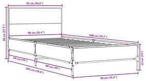 Estrutura de cama 90x200 cm derivados de madeira/metal preto