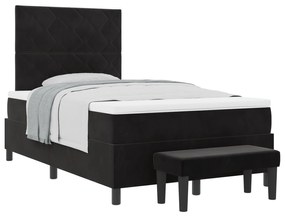 Cama box spring com colchão e banco preto 120x200 cm veludo