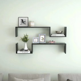 vidaXL Estantes de parede 2pcs 100x15x20 cm contrapl. preto brilhante