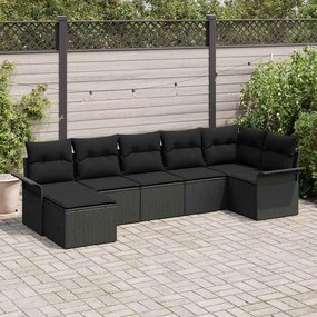 vidaXL Conjunto de Sofá de Jardim com Almofadas Preto Rattan PE