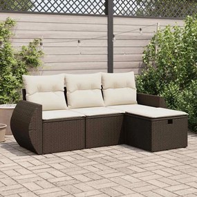 vidaXL 4 pcs conjunto sofás de jardim c/ almofadões vime PE castanho