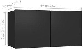 Conjunto de 3 Móveis de Parede de TV Faial M - Preto - Design Moderno