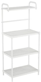 Armário de cozinha de 4 níveis, estrutura metálica, suporte para micro-ondas, prateleira independente 60 x 34 x 136 cm branco