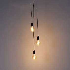 Candeeiro de suspensão industrial preto 3-luzes - Facil